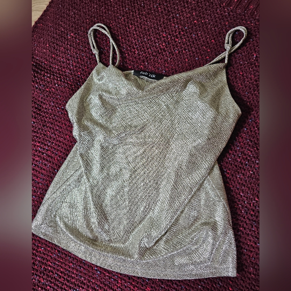 fab'rik Gold Metallic Cowl-Neck Camisole